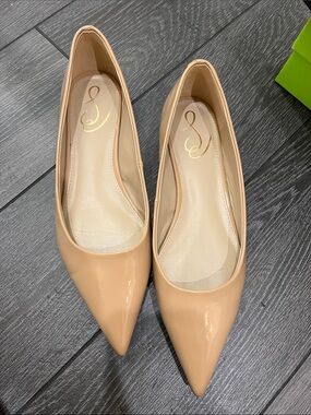 Sam Edelman Patent Pointed-Toe Flats in Nude Beige
